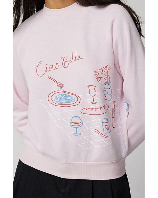 Project Social T White Ciao Bella Dinner Party Crew Neck Sweatshirt