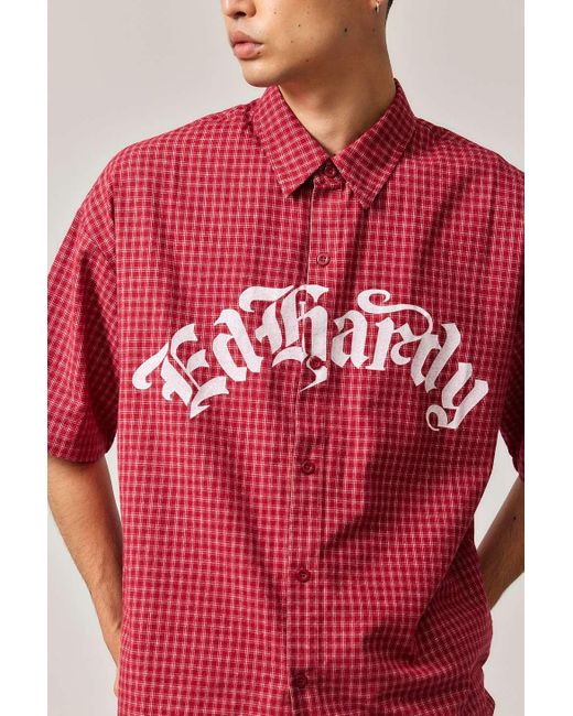 Ed Hardy Uo Exclusive Red Check Rose Shirt for men
