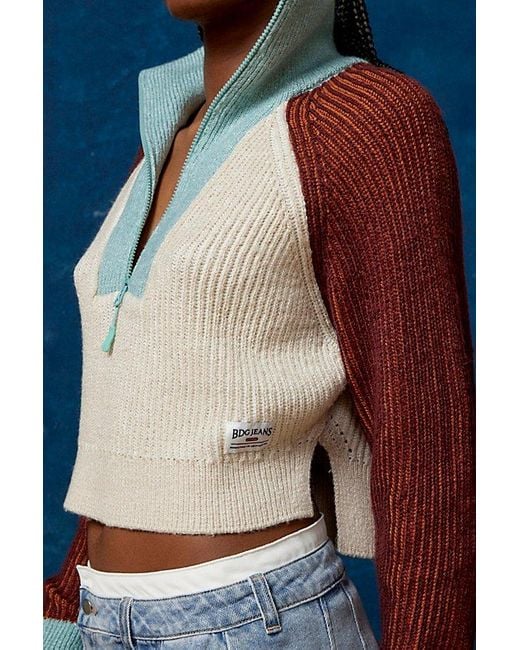 BDG Blue Connor Colorblock Half-Zip Sweater