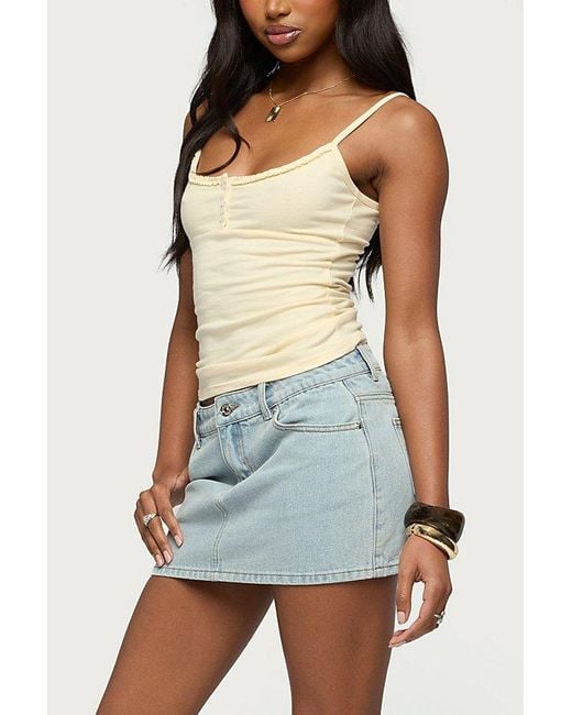 Edikted Blue Spencer Low Rise Denim Micro Skirt