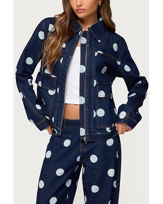 Edikted Blue Leyah Polka Dot Oversized Denim Jacket