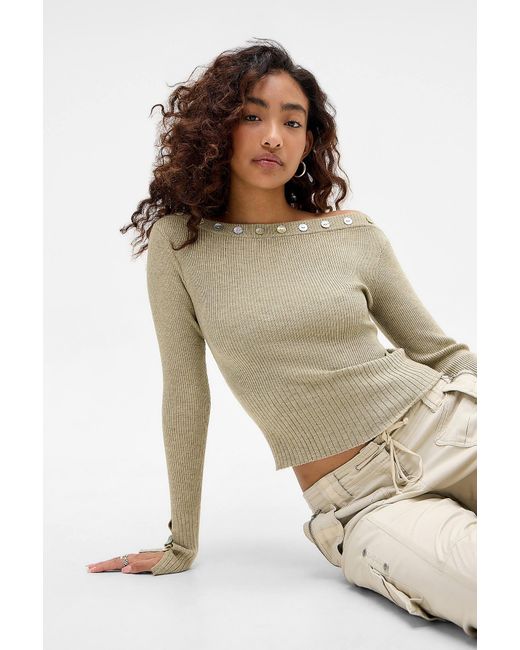 Urban Outfitters Green Uo Shell Button Bardot Jumper