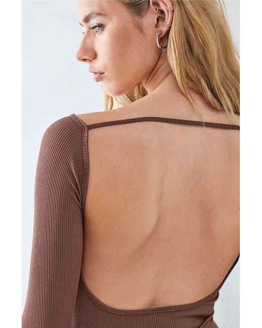 Urban Outfitters Brown Uo Alicia Long Sleeve Backless Top