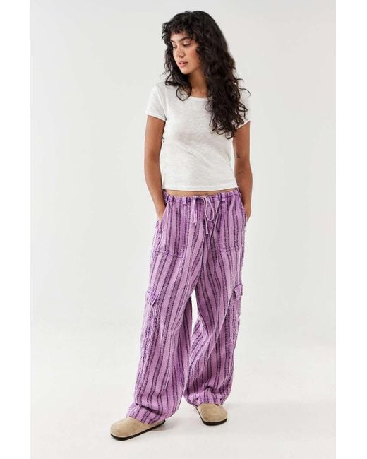 BDG Purple Cody Striped Linen Cocoon Cargo Pants