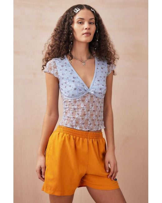 Urban Outfitters Blue Uo Madison Lace Blouse