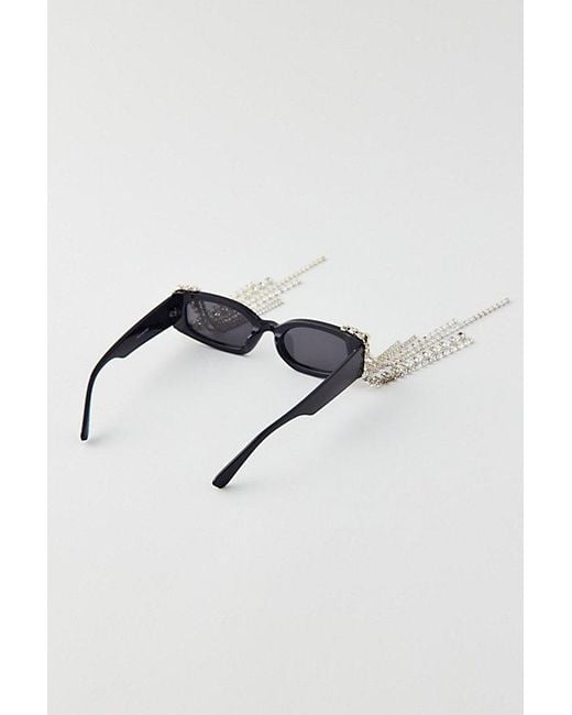 Urban Outfitters Black Rhinestone Fringe Rectangle Sunglasses