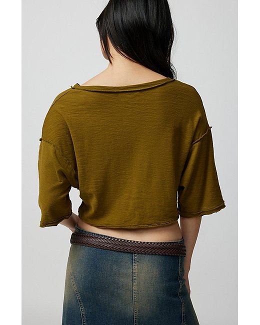 Urban Outfitters Green Uo Brayden Cropped Notch Neck Tee