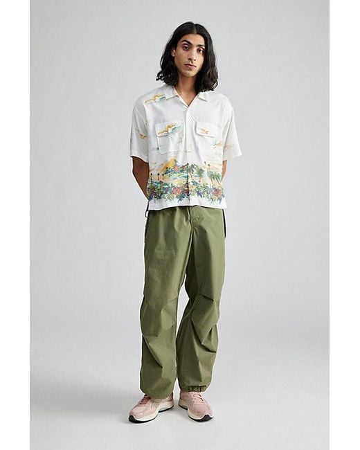 Urban Outfitters Natural Uo Jamie Rayon Short Sleeve Cropped Button-Down Shirt Top for men