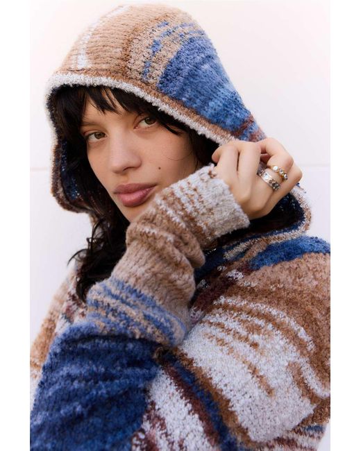 Daisy Street Blue Navy Space Dye Knit Hoodie Xs At Urban Outfitters