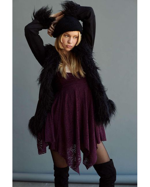 Urban Outfitters Black Uo Britney Faux Fur Trim Jacket