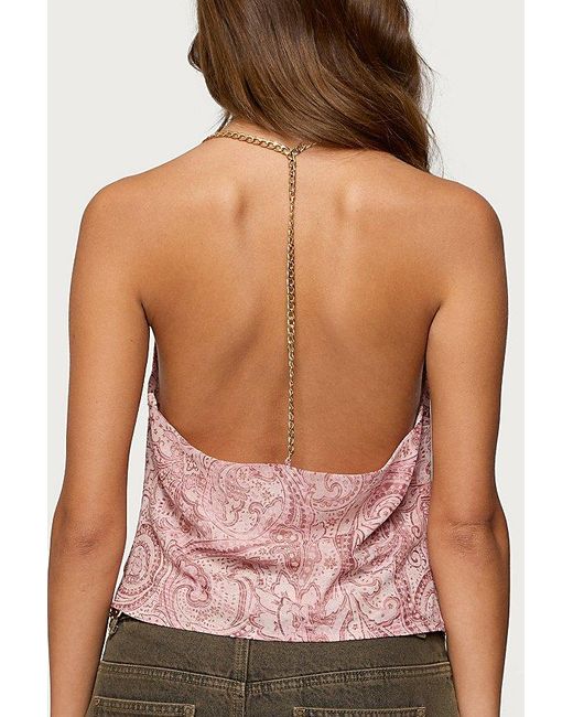 Edikted Pink Printed Halter Chain Cowl Neck Top