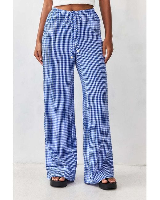 Urban Outfitters Blue Uo Ellie Gingham Beach Trousers