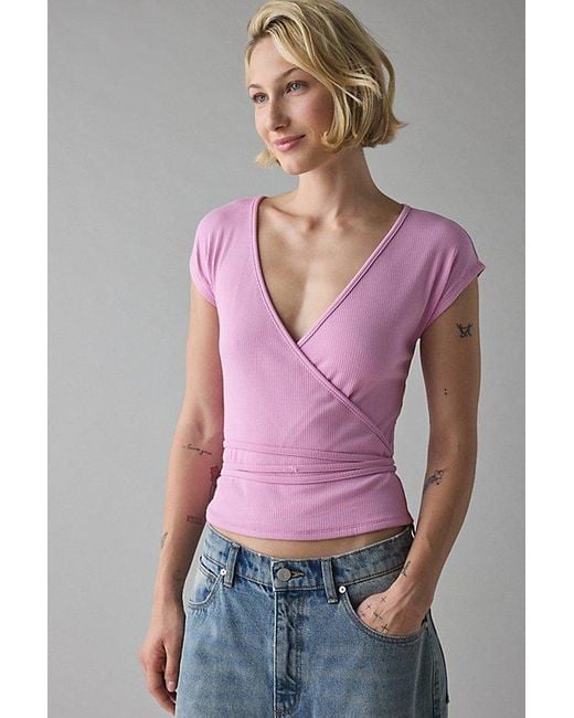 Vintage & ReMADE by UO Pink Remade By Uo Remnant Wrap Short Sleeve Knit Top
