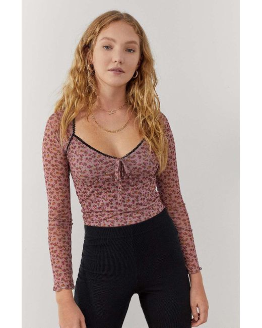 Urban Outfitters Pink Uo Ditsy Sweetheart Mesh Top