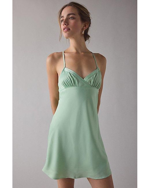 Kimchi Blue Women's Green Slip It On Tie-Back Satin Mini Dress