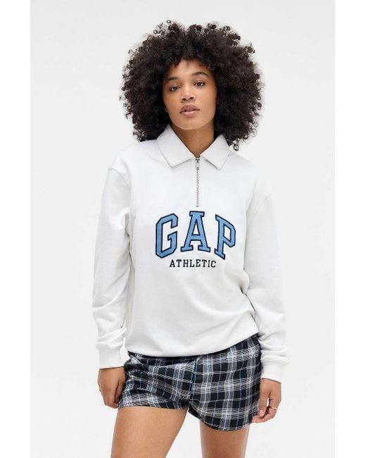 Gap White College Logo Polo Sweatshirt