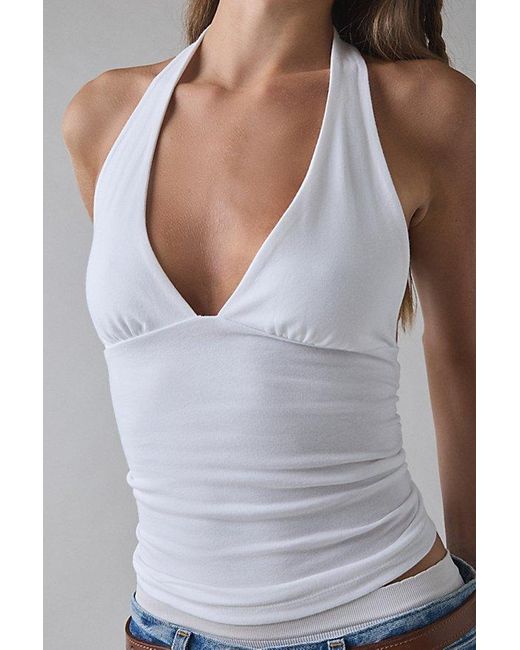 Kimchi Blue Gray Breakup Plunging Cropped Halter Top