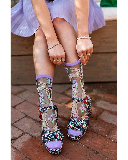 Sock Candy White Rabbit Floral Sheer Sock