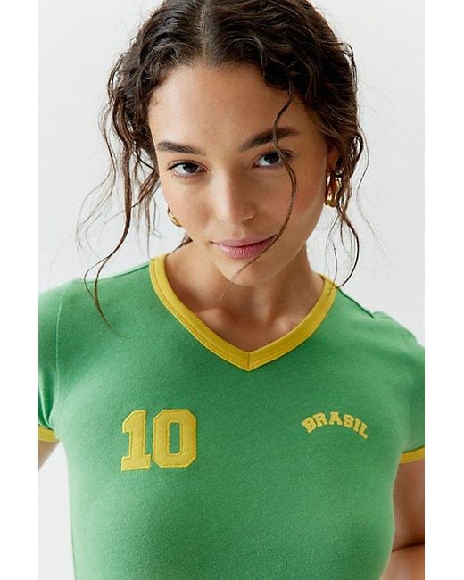 Urban Outfitters Green Brasil V-Neck Baby Tee