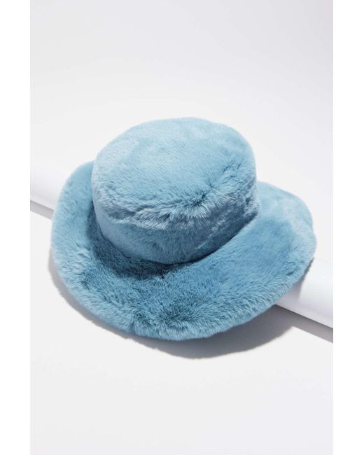 Urban Outfitters Blue Celine Wide Faux Fur Bucket Hat