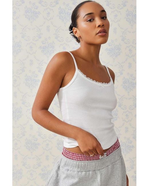 Urban Outfitters White Uo Corey Lace Trim Cami Top
