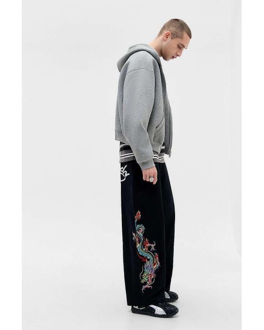 Ed Hardy Blue Uo Exclusive Black Embroidered Ripstop Cargo Trousers for men