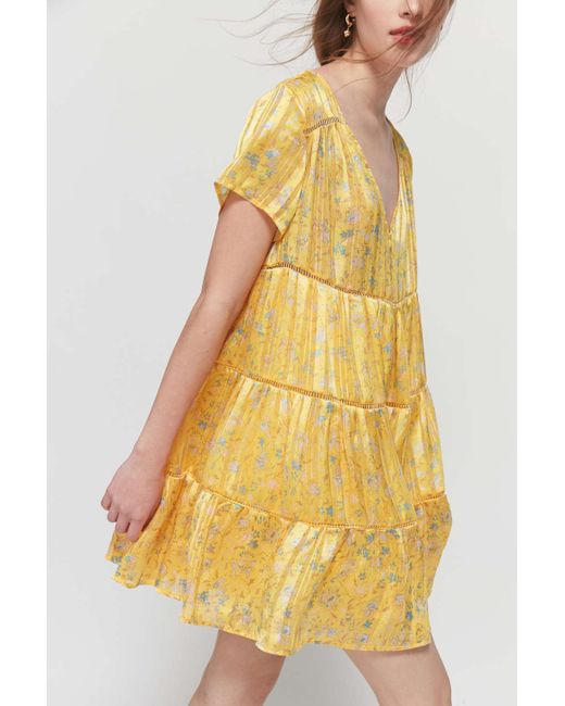 Urban Outfitters Yellow Uo Pippa Chiffon Tiered Mini Dress