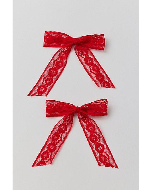 Urban Outfitters Red Mini Lace Hair Bow Clip Set