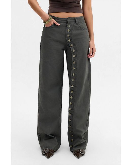 Lioness Black Moss Penny Asymmetric Button-through Jeans