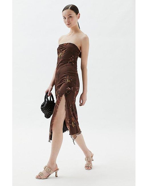 Urban Outfitters Brown Uo Samara Mesh Strapless Midi Dress