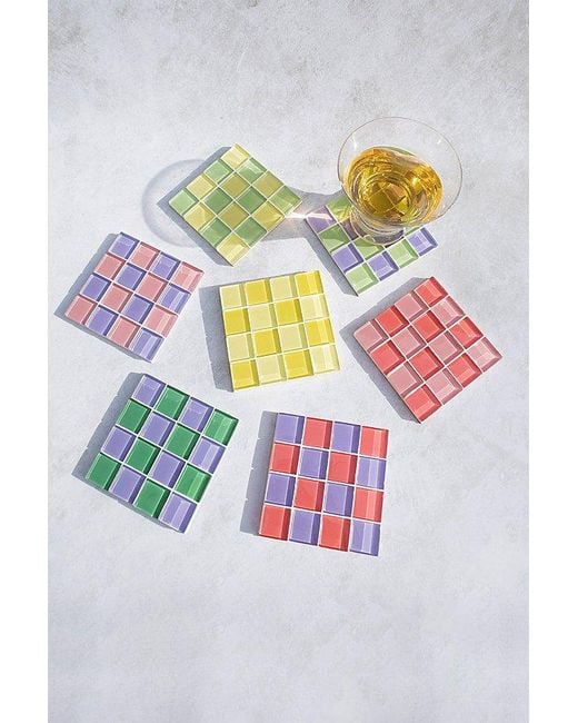 Subtle Studios Blue Checkered Glass Tile Coaster