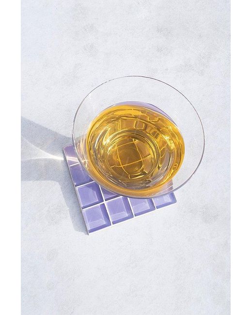 Subtle Studios White Solid Glass Tile Coaster