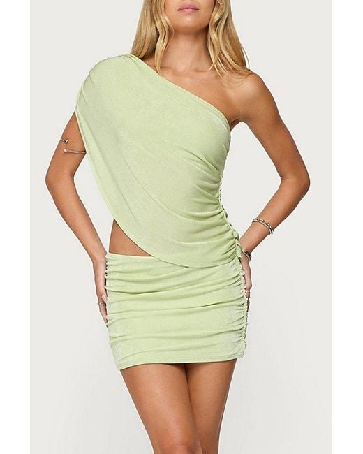 Edikted Green Fiora One Shoulder Cutout Mini Dress