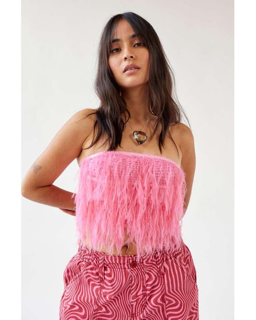 Urban Outfitters Pink Uo Cassie Fluffy Tube Top