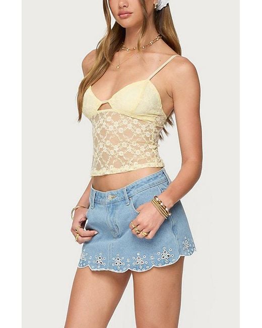 Edikted Blue Eyelet Scallop Denim Mini Skort