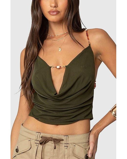 Edikted Black Beaded Deep Cowl Neck Backless Top
