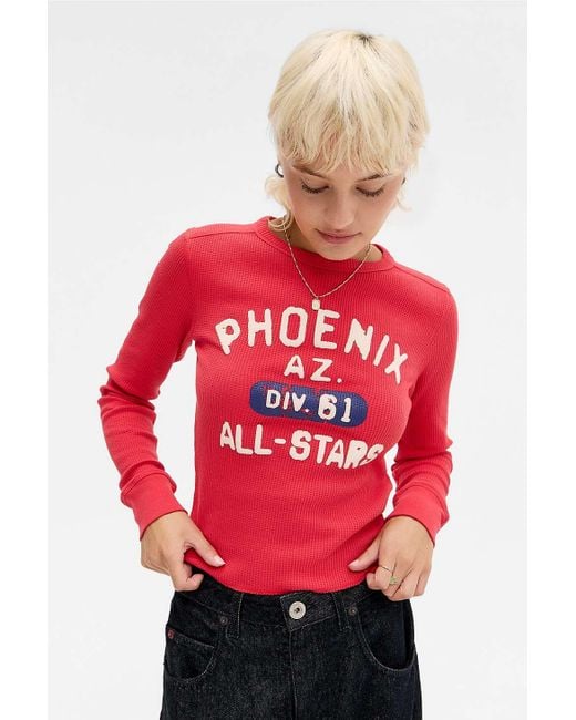 BDG Red Phoenix Waffle Long-sleeve Top