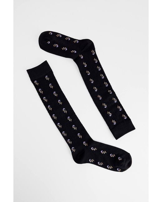 Out From Under Black Floral Knee High Socks