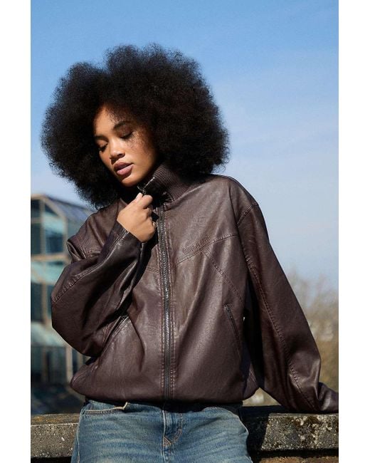 BDG Black Frances Faux Leather Unwadded Bomber Jacket