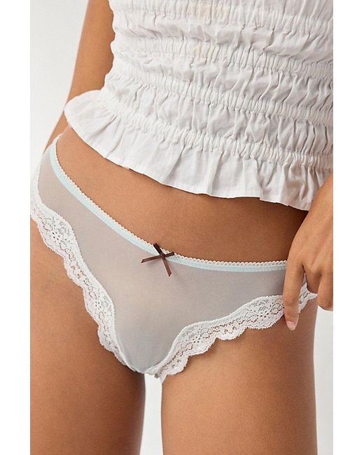 Out From Under White Angel Mesh Lace Trim Thong