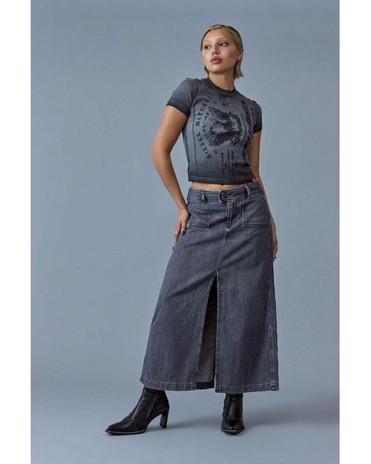 DIESEL Blue Yinka Washed Black Denim Maxi Skirt