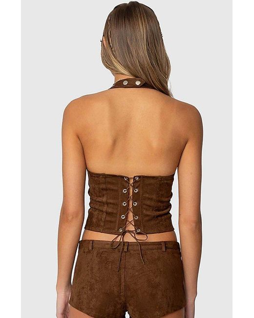 Edikted Brown Sloane Faux Suede Halter Top
