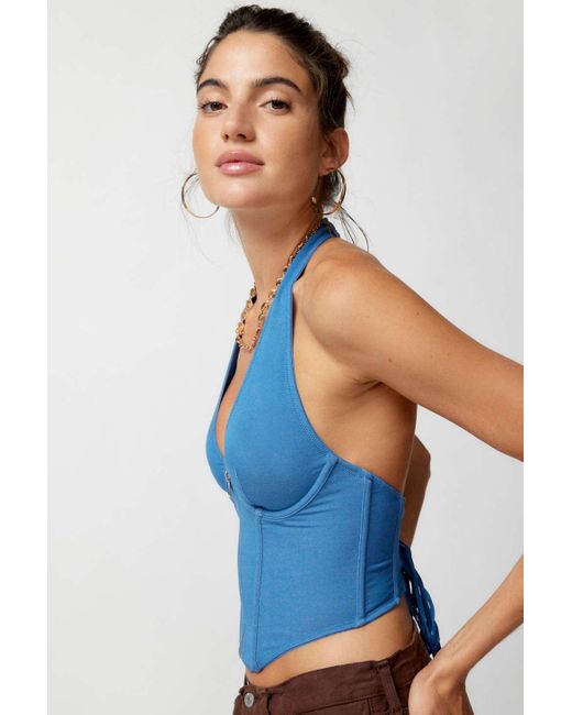 Out From Under Hot Stuff Denim Corset In Blue,at Urban Outfitters | Lyst