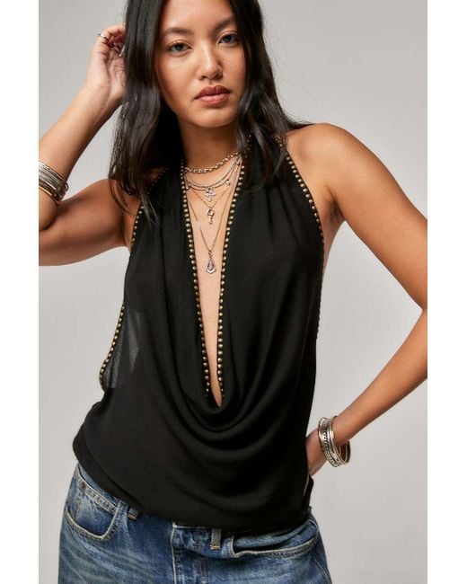 Jaded London Black Stud Cowl Top