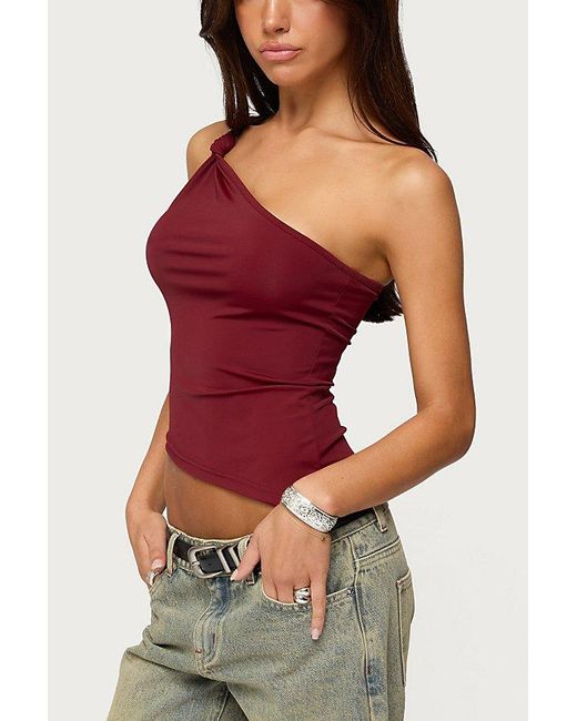Edikted Red Knotted One Shoulder Asymmetric Top