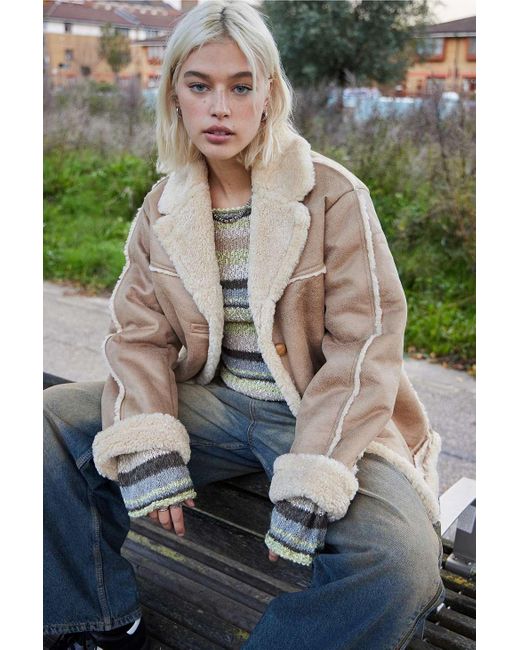 BDG Natural Faux Shearling Car Coat Jacket
