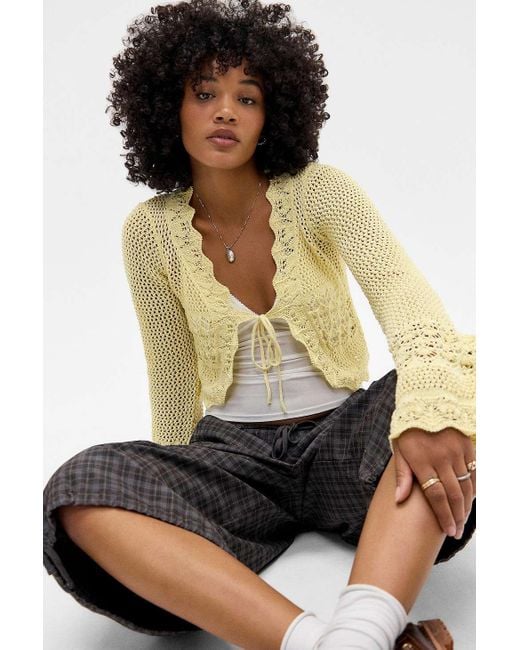Urban Outfitters Black Uo Rhodes Stitchy Tie-front Cardigan