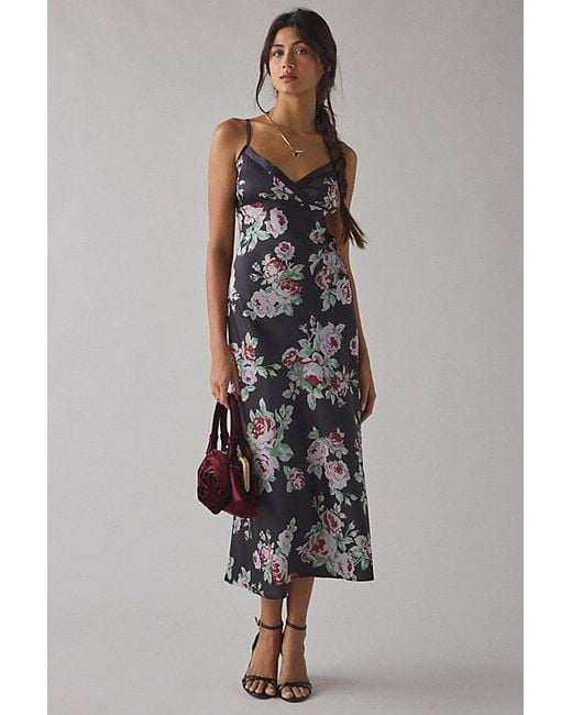 Kimchi Blue Slip It On Tie-Back Satin Midi Dress in Black
