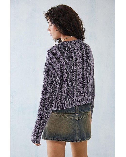 Urban Outfitters Purple Uo Acid Wash Cable Knit Sweater