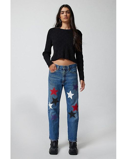 Urban Renewal Blue Remade Leather Star Patch Jean